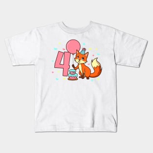 I am 4 with fox - girl birthday 4 years old Kids T-Shirt